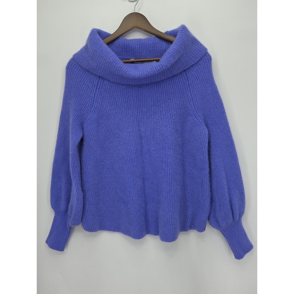 Soft Surroundings Calanthe Cashmere Sweater Womens Medium Blue Cowl Neck Balloon